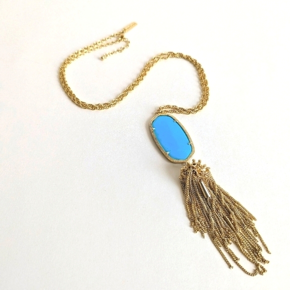 Kendra Scott Jewelry - Kendra Scott Gold Necklace with Bright Turquoise Blue Pendant and Tassel